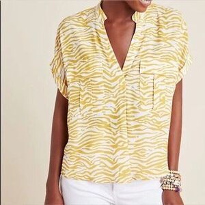 Anthropologie MAEVE Women’s Medium Amira Utility Shirt Yellow Zebra Print EUC!!